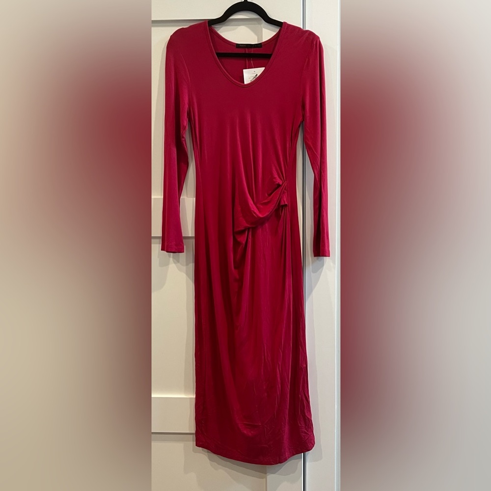 NWT Fraiche by J Long Sleeve Scoop Pleat Midi Dress in Red - Size M
